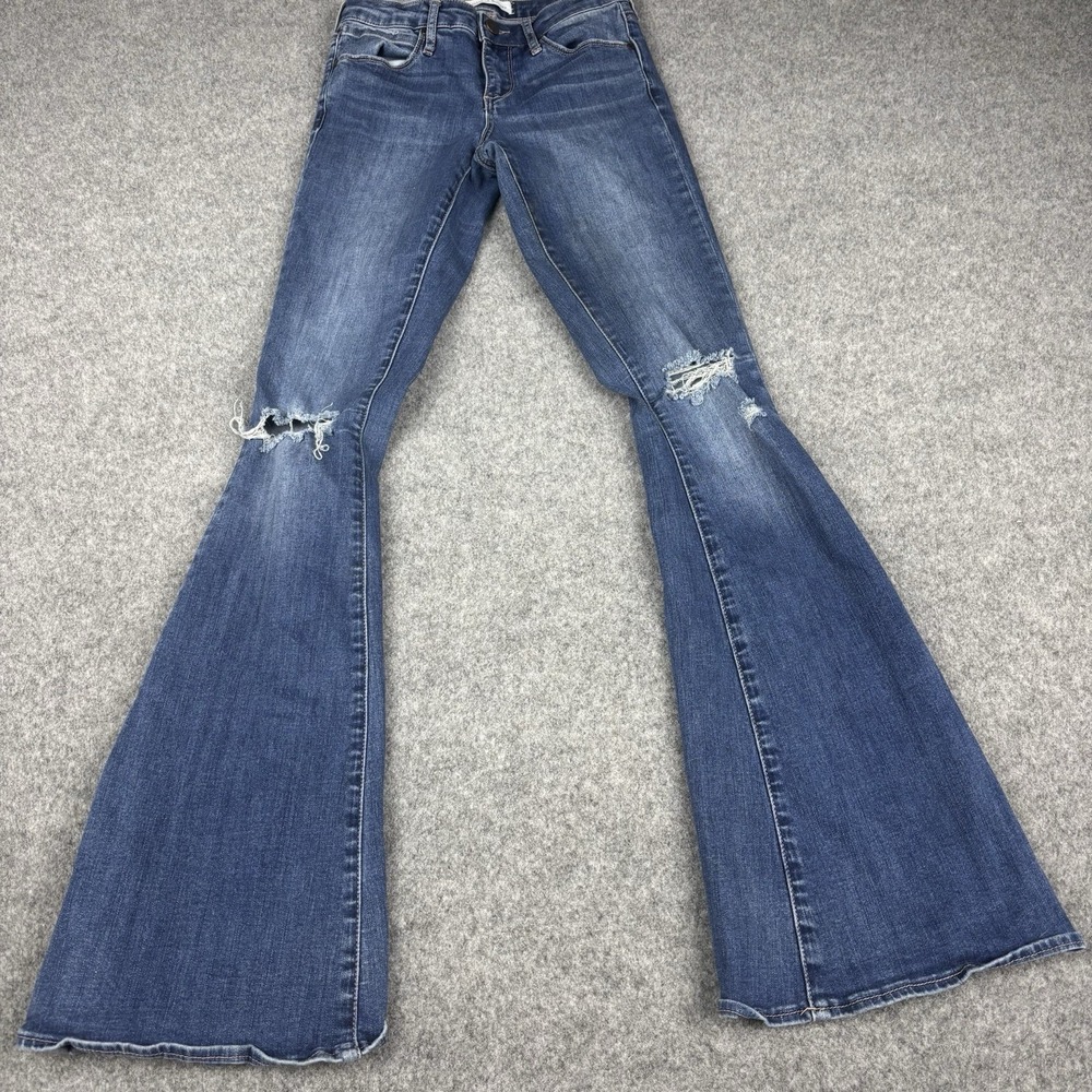 Articles of Society Flare Jeans Womens 24 Blue Distressed Low Rise Y2K Boho‎ EUC